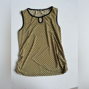 Yellow/Black Retro Pattern Sleeveless Tank Top - Keyhole Neckline - Size M